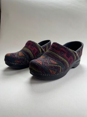 Dansko Multicolor Woven Clogs - Black, Burgundy, Green, Orange